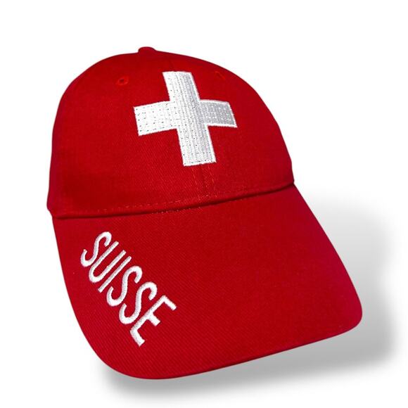 Suisse Baseball Hat Cap Red White Flashing Logo Switzerland French Tested OS - Picture 1 of 15